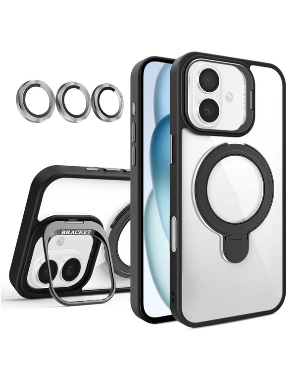 Compra la mejor funda transparente magnética con 2 soportes y lente de cámara para iPhone 16 en Guatemala.