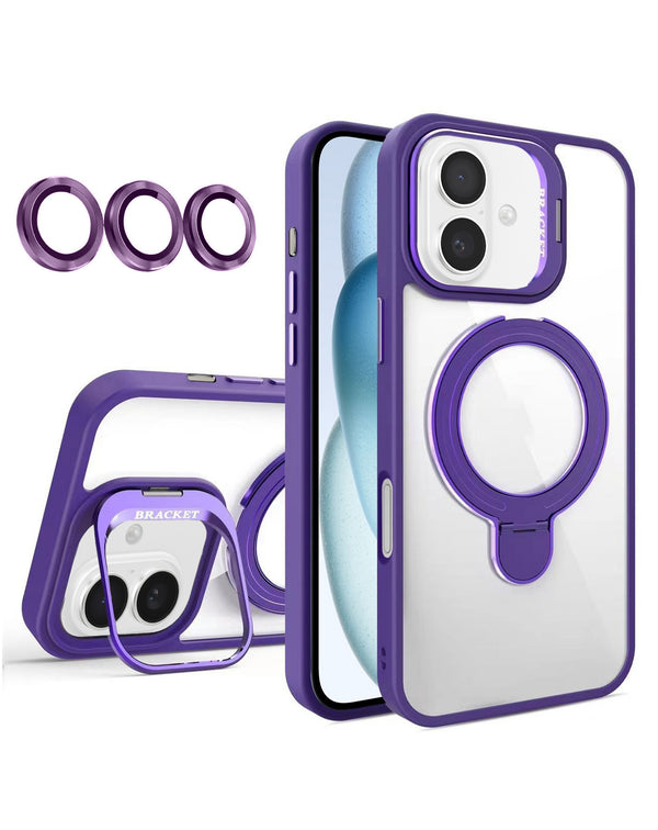 Compra la funda transparente magnética con 2 kickstand y lente de cámara para iPhone 16 en Guatemala, ideal para proteger tu dispositivo y darle un toque único.
