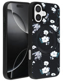 Encuentra en Guatemala el case de carga inalámbrica Flower Design para iPhone 16 en color negro en SlowBack, tu taller de reparaciones de confianza.