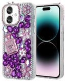 Encuentra la funda rígida de silicona Crystal Flower Perfume en color morado para iPhone 16 en Guatemala.