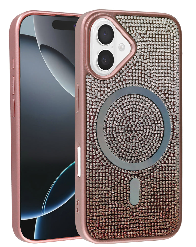 Encuentra la mejor funda bling diamond crystal con carga inalámbrica en color ROSE GOLD para iPhone en Guatemala.