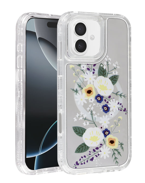Encuentra la mejor funda transparente Flower con cargador wireless para iPhone 16 en Guatemala.