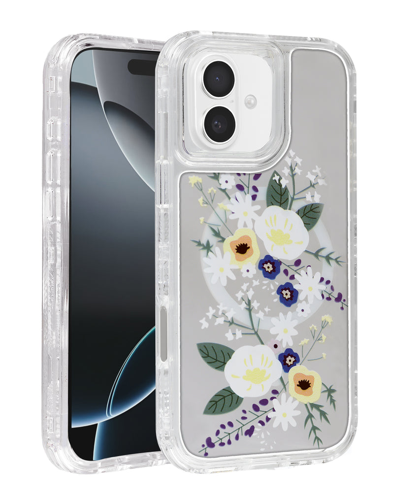 Encuentra la mejor funda transparente Flower con cargador wireless para iPhone 16 en Guatemala.