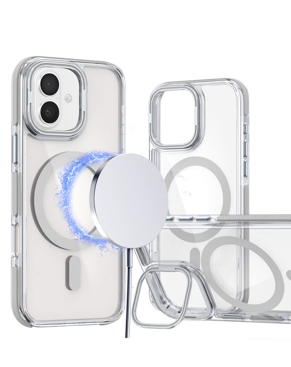 Encuentra la mejor funda magnética transparente con soporte de cámara para tu iPhone 16 en Guatemala.