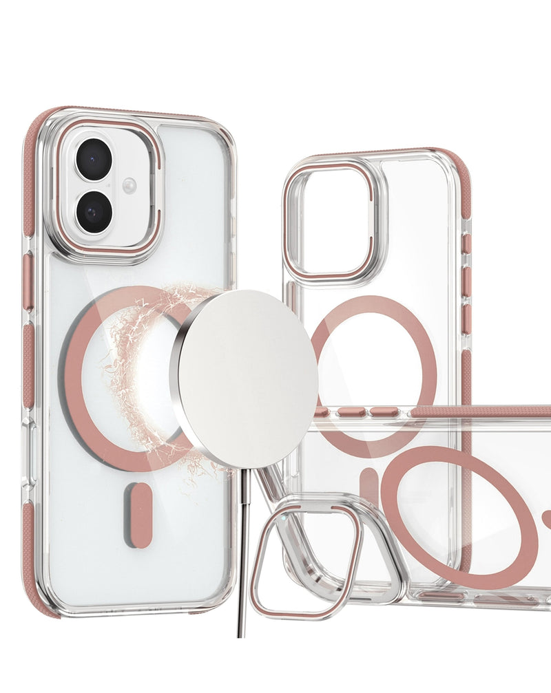 Encuentra la funda transparente magnética delgada con soporte para cámara de iPhone 16 en Guatemala.