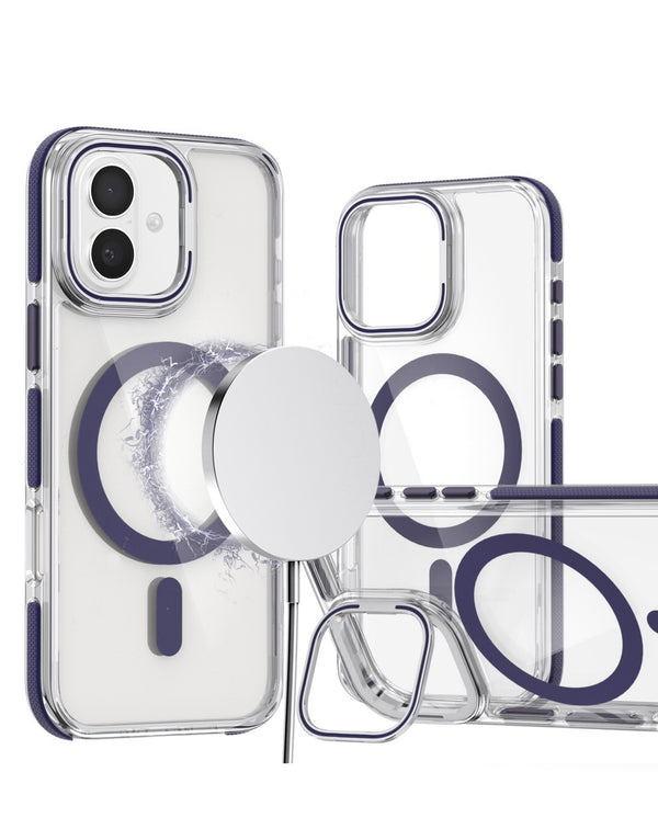 Funda magnética transparente con soporte de cámara para iPhone 16 en Guatemala.