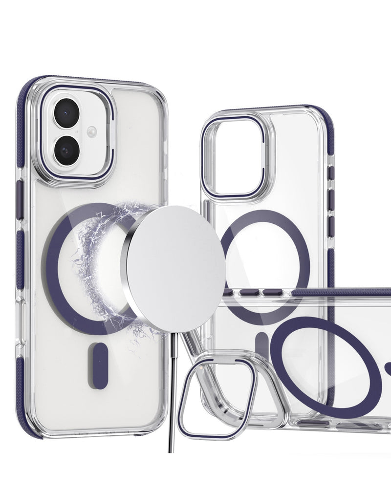 Funda magnética transparente con soporte de cámara para iPhone 16 en Guatemala.