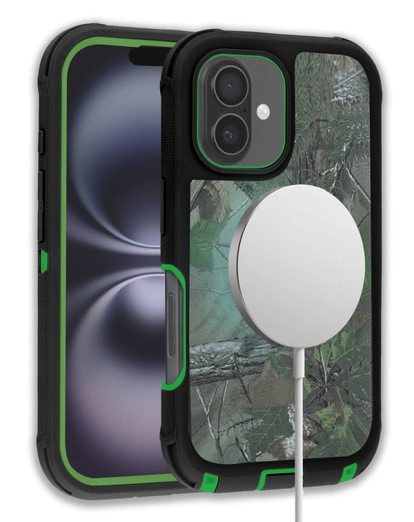 Encuentra el mejor estuche heavy duty con carga inalámbrica CAMO GREEN para iPhone 16 Plus en Guatemala.