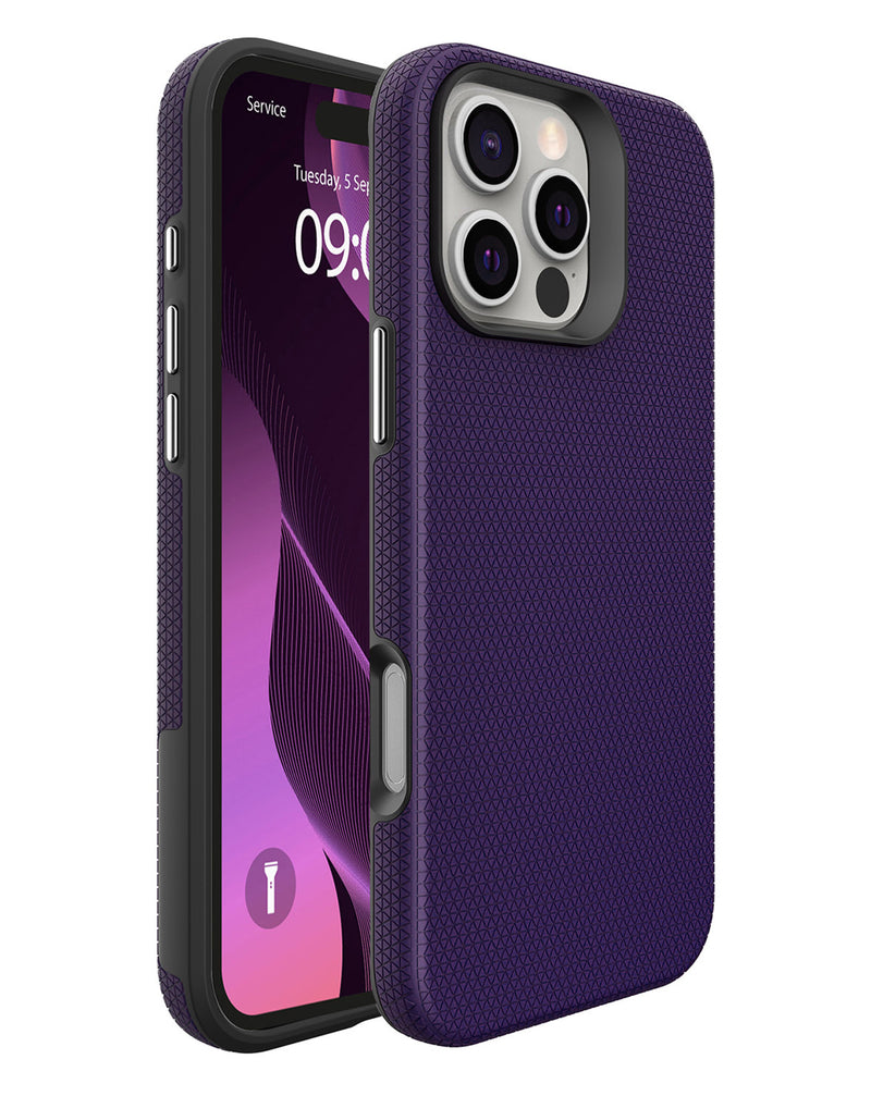 Encuentra la mejor funda protectora de doble capa con absorción de impactos para tu iPhone 16 Pro PURPLE en Guatemala.