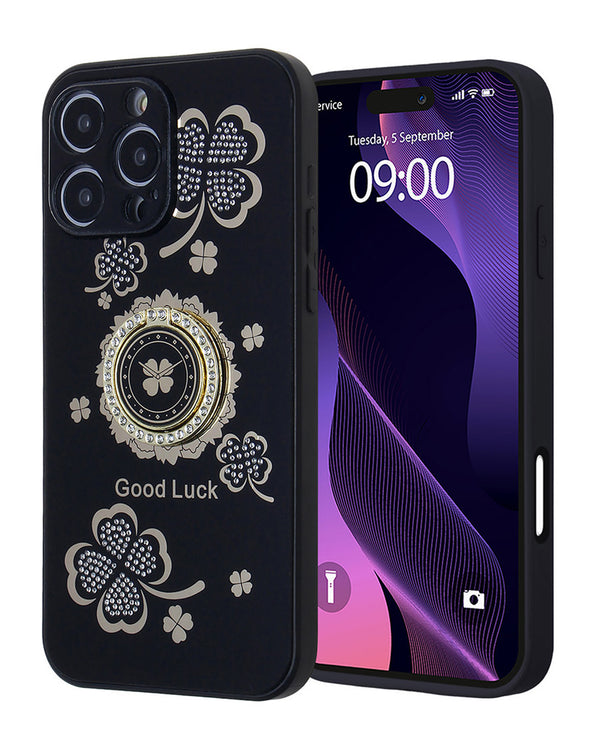 Encuentra la funda con diamantes brillantes y anillo para iPhone 16 Pro en Guatemala en SlowBack, mayorista de accesorios de lujo.