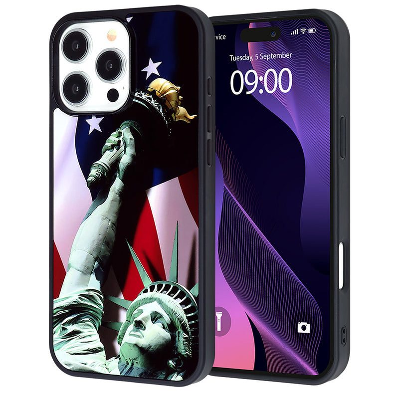 Compra un elegante case de placa de aluminio impresa con la Estatua de la Libertad para tu iPhone 16 Pro en Guatemala.