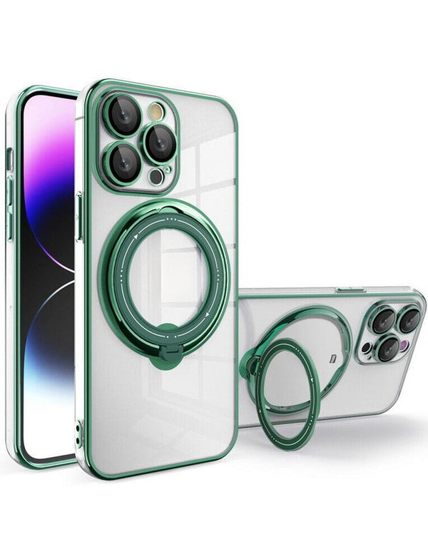 Encuentra las mejores fundas transparentes magnéticas para iPhone 16 Pro en Guatemala con soporte anillo Magsafe en color verde en SlowBack, tienda de accesorios para iPhone.