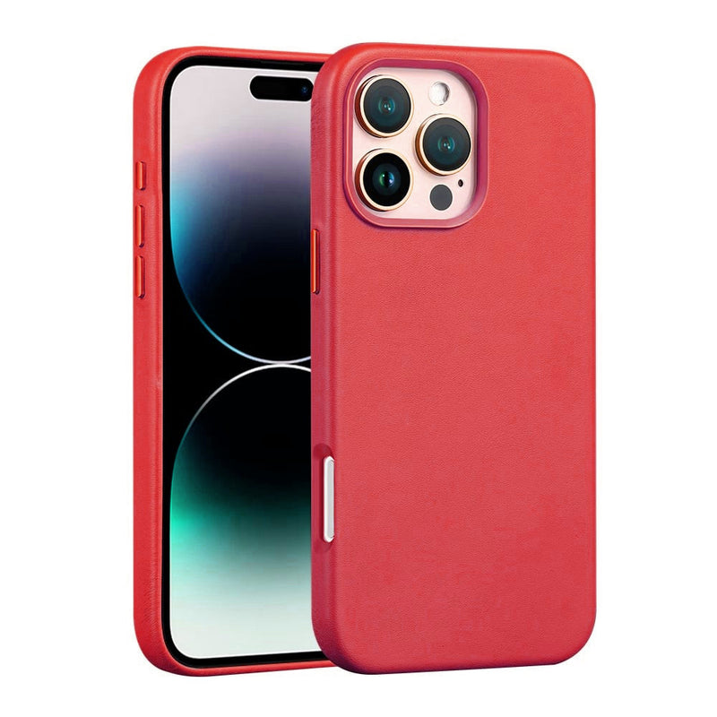 Funda de cuero con cargador inalámbrico para iPhone 16 Pro en Hot Pink en Guatemala.