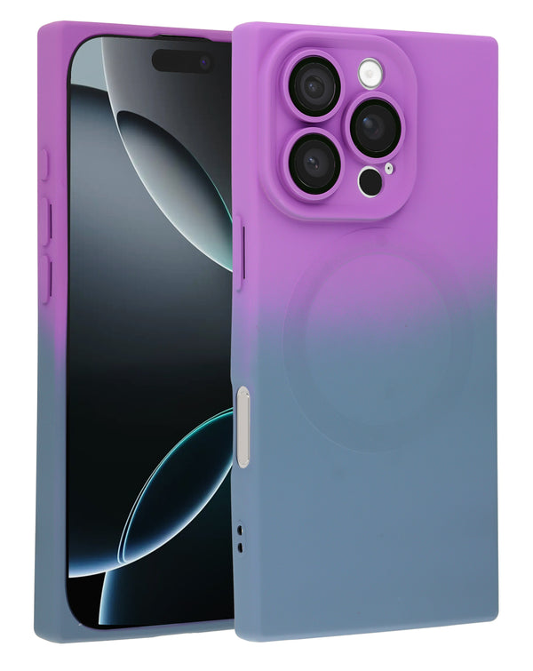 Encuentra la mejor funda de silicona con carga inalámbrica para iPhone 16 Pro en Guatemala con SlowBack en colores Purple & Navy Blue.