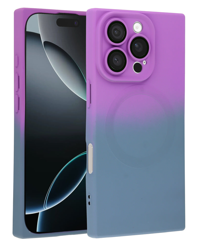 Encuentra la mejor funda de silicona con carga inalámbrica para iPhone 16 Pro en Guatemala con SlowBack en colores Purple & Navy Blue.