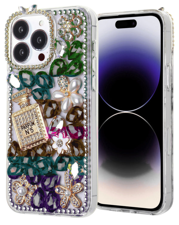 Protege tu iPhone 16 Pro con estilo y color con esta funda de silicona rígida Crystal Flower Perfume en Guatemala.
