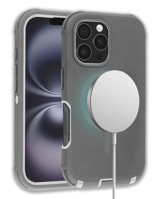 Protector de alta resistencia con carga inalámbrica para iPhone 16 Pro en Guatemala, ideal para encontrar en mayoristas de accesorios para celulares o talleres de reparación de iPhone en Guatemala.