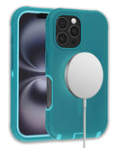 Funda con carga inalámbrica heavy duty para iPhone 16 Pro / 17 en color light teal disponible en Guatemala.