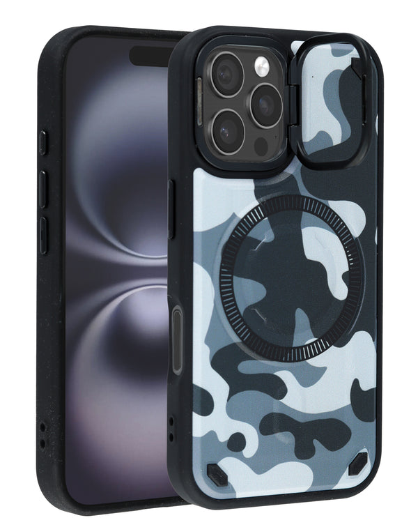Funda magnetica delgada Camo Design con soporte de camara y kickstand Style 4 iPhone 16 Pro