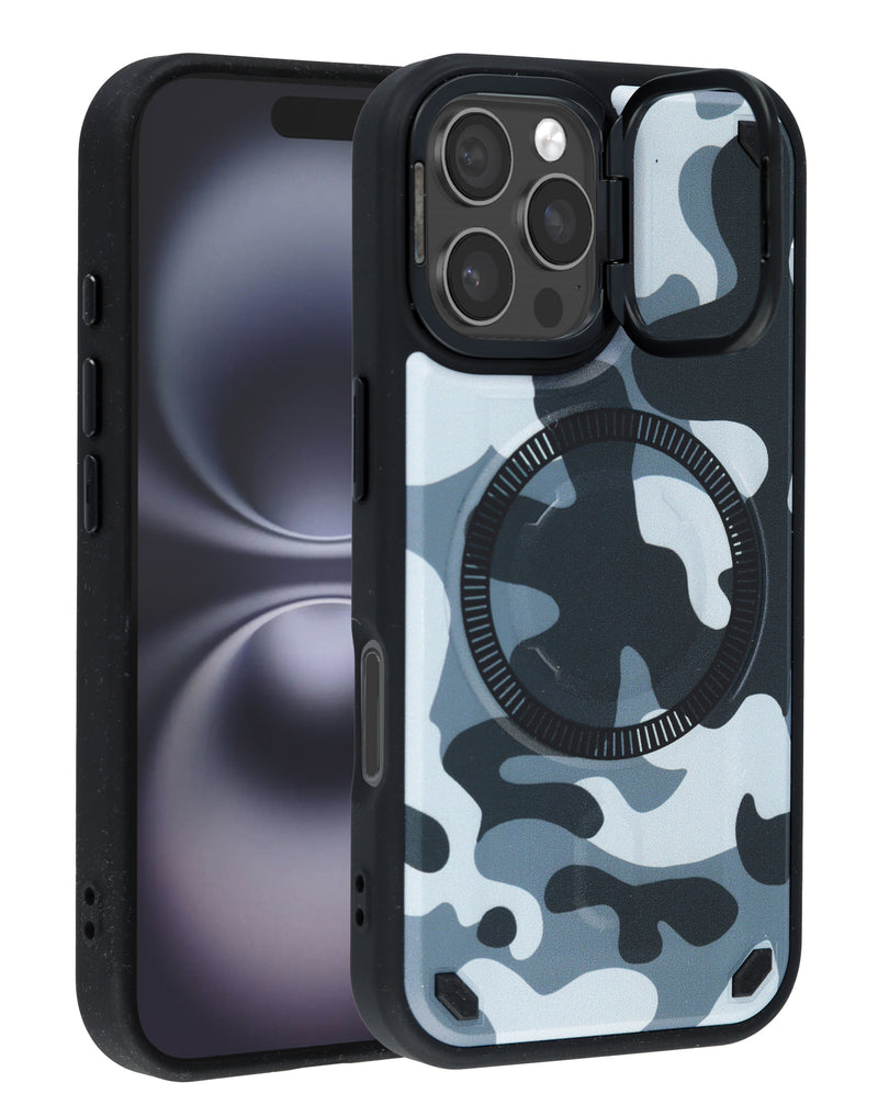 Funda magnetica delgada Camo Design con soporte de camara y kickstand Style 4 iPhone 16 Pro