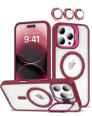 Funda de silicona y soporte de camara con lente iPhone 16 Pro Max (WINE)