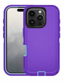 Encuentra la mejor funda heavy duty para tu iPhone 16 Pro Max en Guatemala con colores morado y turquesa.