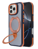 Estuche transparente con soporte para carga inalámbrica, compatible con iPhone 16 Pro Max, disponible en color naranja en Guatemala.