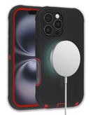 Encuentra en Guatemala el mejor case con carga inalámbrica para iPhone 16 Pro Max en negro y rojo.