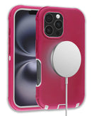 Encuentra en Guatemala el mayorista de casos Heavy Duty con carga inalámbrica para iPhone 16 Pro Max en color rosa y blanco, ideal para proteger tu dispositivo y cargarlo de forma práctica.