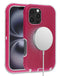 Encuentra en Guatemala el mayorista de casos Heavy Duty con carga inalámbrica para iPhone 16 Pro Max en color rosa y blanco, ideal para proteger tu dispositivo y cargarlo de forma práctica.
