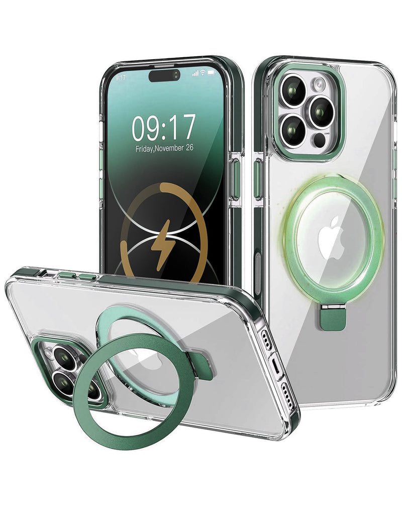 Funda transparente magnetica con soporte iPhone 16 Pro Max (Verde)