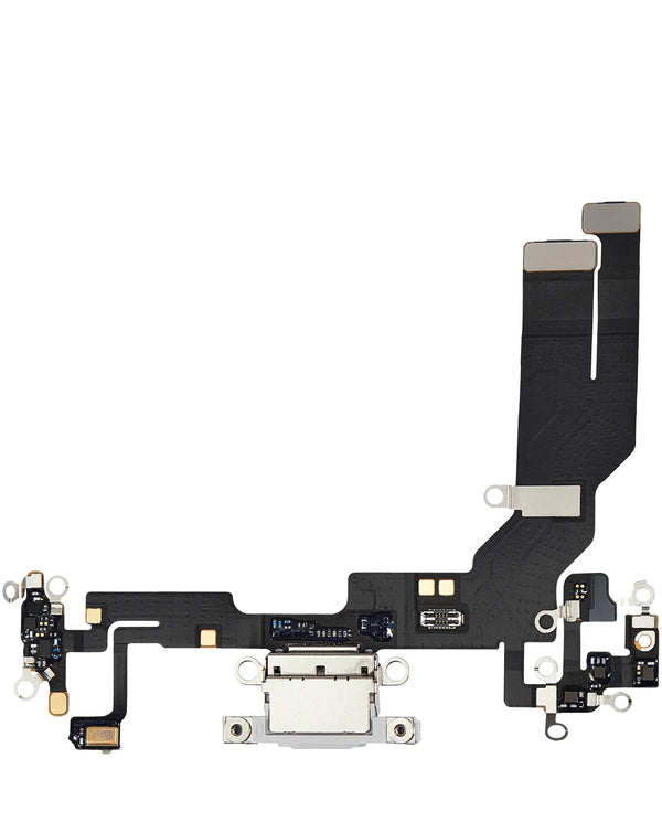 Reparación premium de puerto de carga para iPhone 16e en Guatemala con etiquetas BajoPPLCD y cable flex.