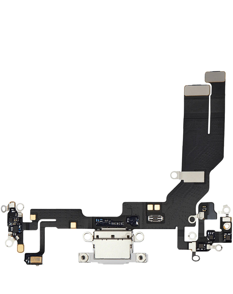 Reparación premium de puerto de carga para iPhone 16e en Guatemala con etiquetas BajoPPLCD y cable flex.