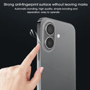 Película protectora de pantalla completa para iPhone 16 Plus, transparente, con bordes negros finos.