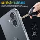 Película protectora de pantalla completa para iPhone 16 Plus, transparente, con bordes negros finos.