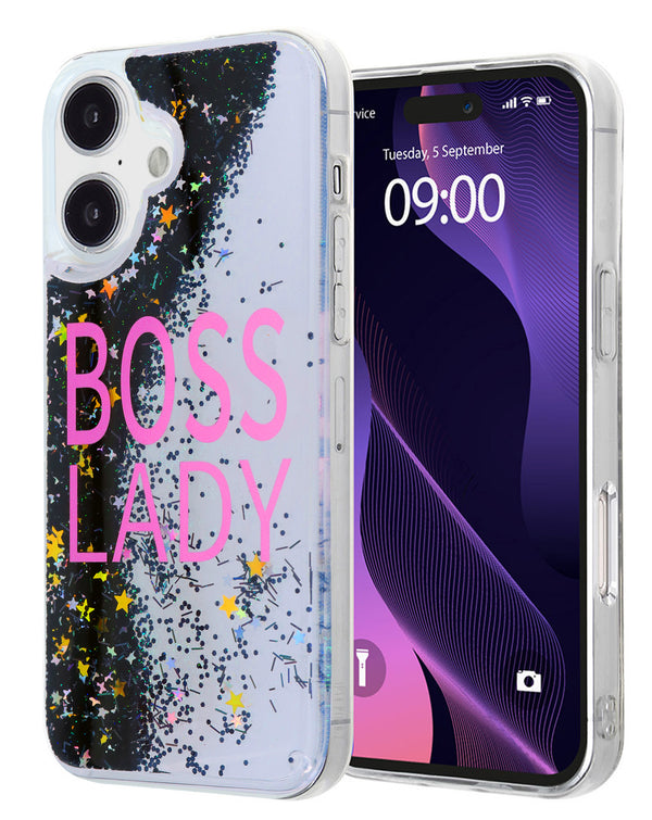 Compra la tapa trasera Liquid Quicksand Glitter BOSS LADY para iPhone 16 Plus en Guatemala.