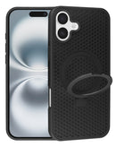 Protege tu iPhone 16 Plus en Guatemala con un case de disipación térmica con soporte en color negro.