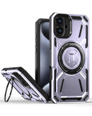 Protector antichoque con soporte de anillo para iPhone 16 Plus en color morado, disponible en Guatemala para compra al mayor.