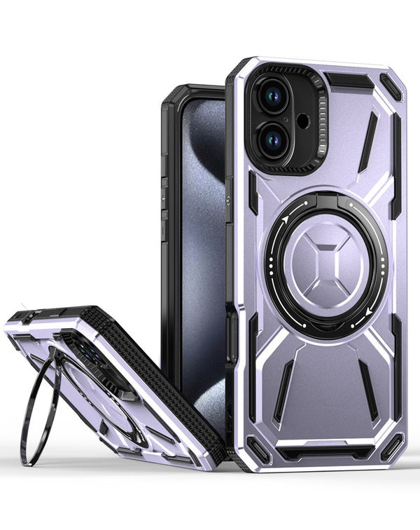 Protector antichoque con soporte de anillo para iPhone 16 Plus en color morado, disponible en Guatemala para compra al mayor.