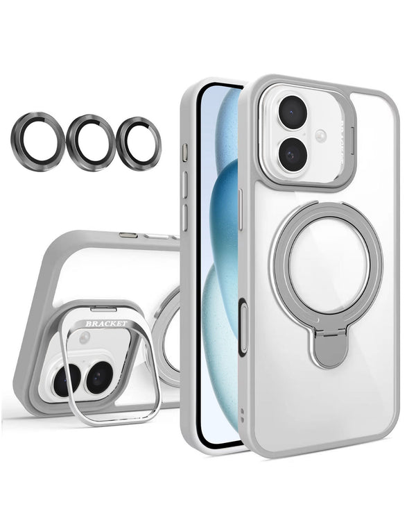 Protege tu iPhone 16 Plus con esta funda magnética clara con kickstand y lente para cámara en Guatemala.