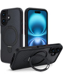 Protege tu iPhone 16 Plus con estilo con esta funda de fibra de carbono con soporte magnético en Guatemala.