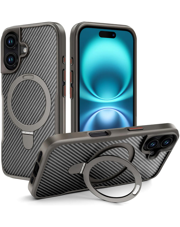 Compra la mejor funda de fibra de carbono magnética con soporte para iPhone 16 Mini en Guatemala.