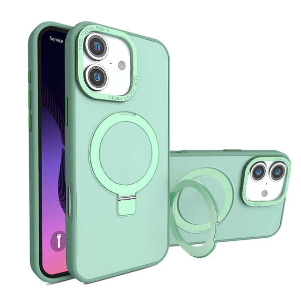 Encuentra el mejor estuche de carga inalámbrica con soporte de anillo en Guatemala para iPhone 16 en color verde de la marca SlowBack.