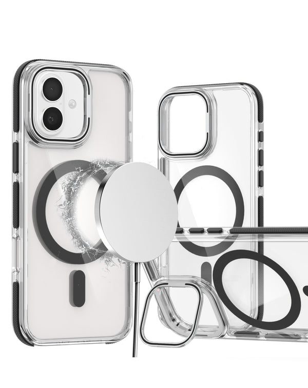 Compra la mejor funda magnética delgada y transparente con soporte para cámara para iPhone 16 Plus en Guatemala.
