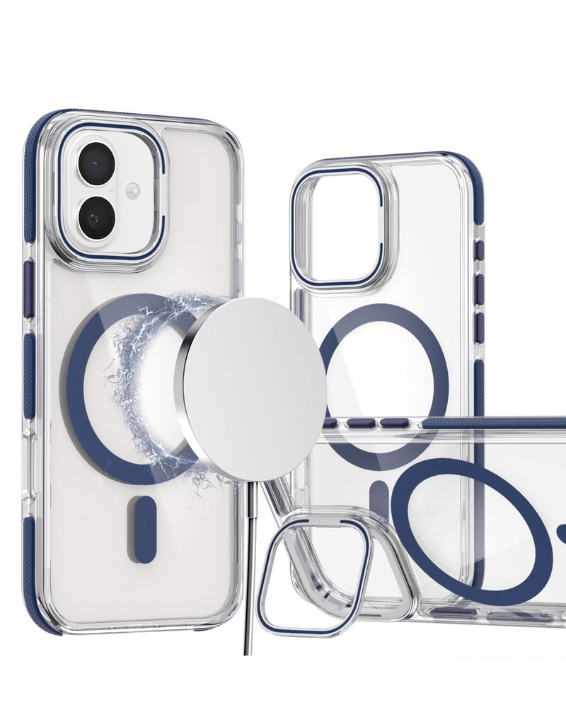 Funda transparente magnética con soporte para cámara iPhone 16 Plus ideal para proteger tu dispositivo en Guatemala.