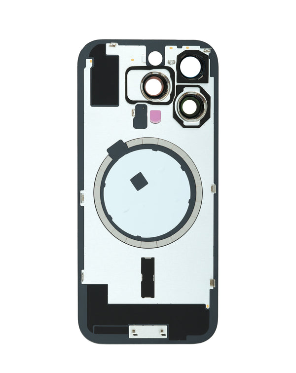 Compra en Guatemala la tapa trasera con marco y magnet MagSafe para iPhone 16 Pro en color negro Titanium.