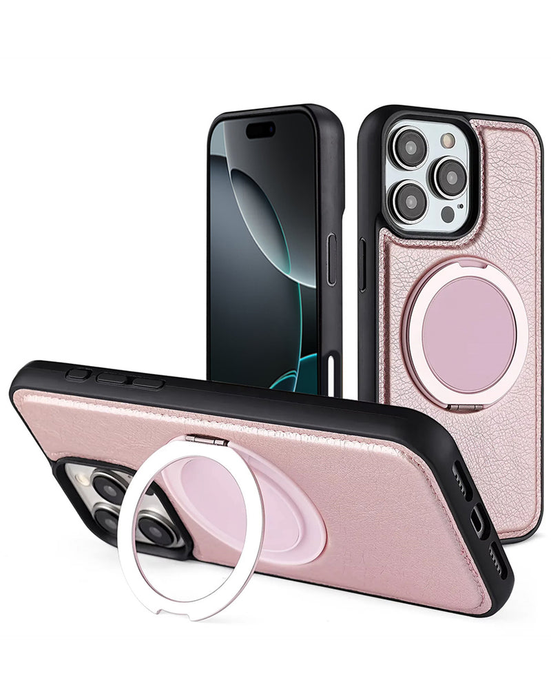 Encuentra la funda de cuero delgada con soporte para carga inalámbrica PINK para iPhone 16 Pro en Guatemala.