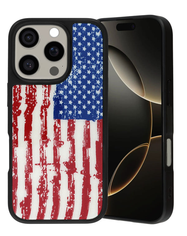 Protege tu iPhone 16 Pro con estilo patriótico con este case Magsafe con diseño de bandera de Estados Unidos en Guatemala.