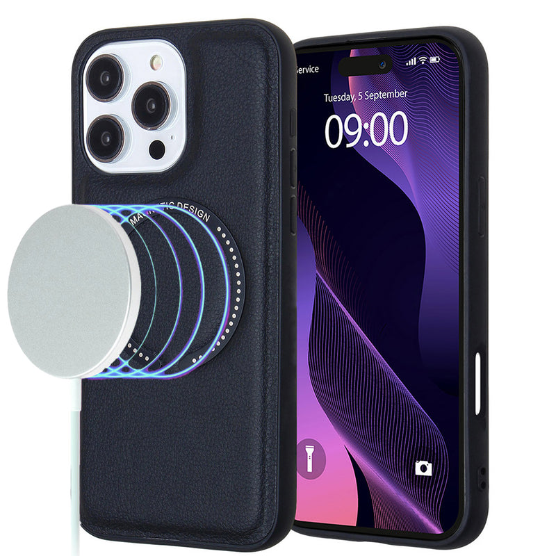 Funda de cuero con carga inalámbrica para iPhone 16 Pro / 17 en Guatemala, tienda mayorista de accesorios iPhone.