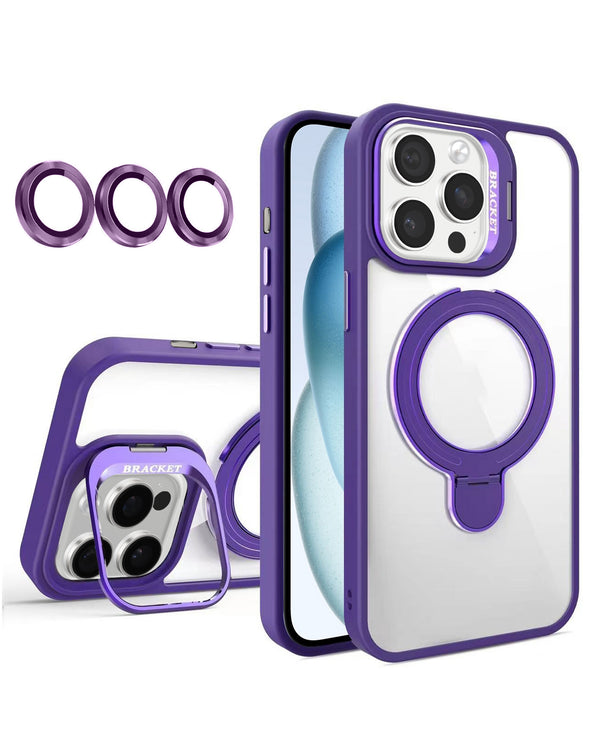 Encuentra la mejor Funda transparente magnética con 2 soportes y lente de cámara para iPhone 16 Pro en Guatemala.